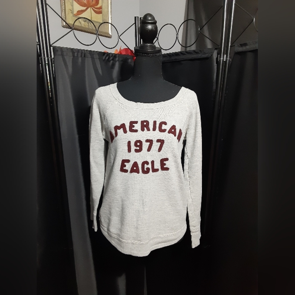American Eagle Outfitters Gray and Brownish  Red Sweatshirt Women's Size M